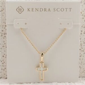 Kendra Scott Cross Gold Pendant Necklace in Kyocera Opal